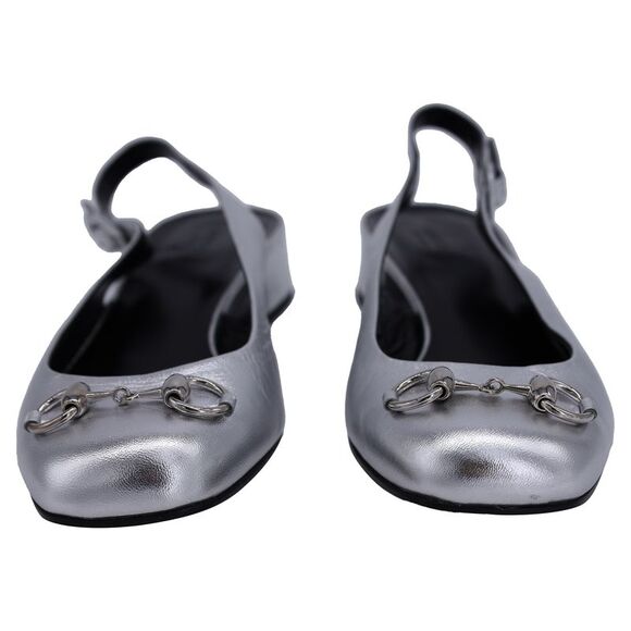 Gucci Horsebit Slingback Flats in Silver Metallic Nappa Leather - Picture 2 of 10
